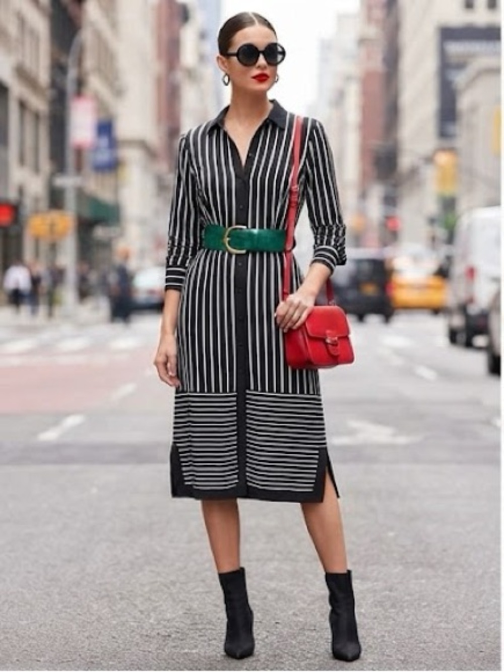 Tristan Black and White Striped Long-Sleeve Shirt Dress